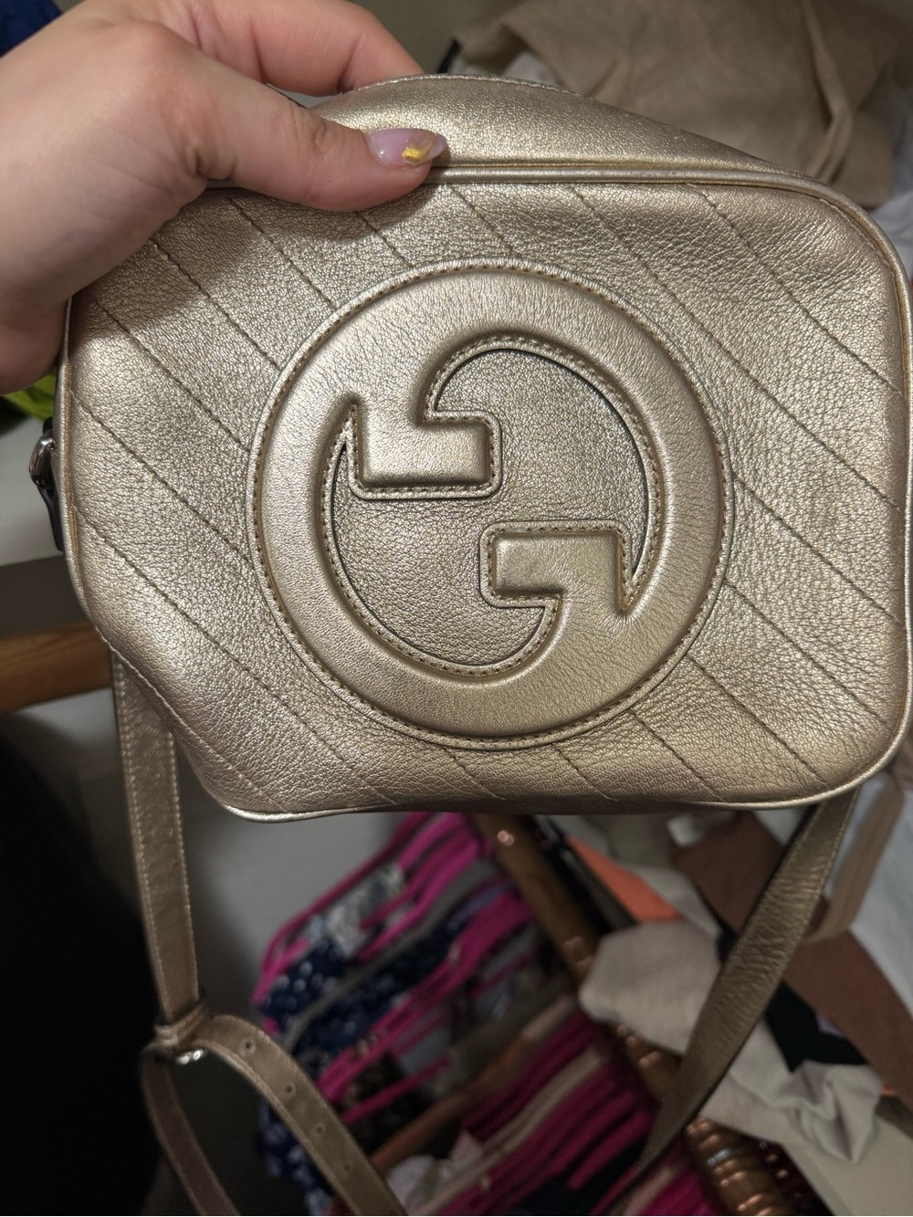 Gucci Metallic Gold GG Chevron Small Crossbody Bag